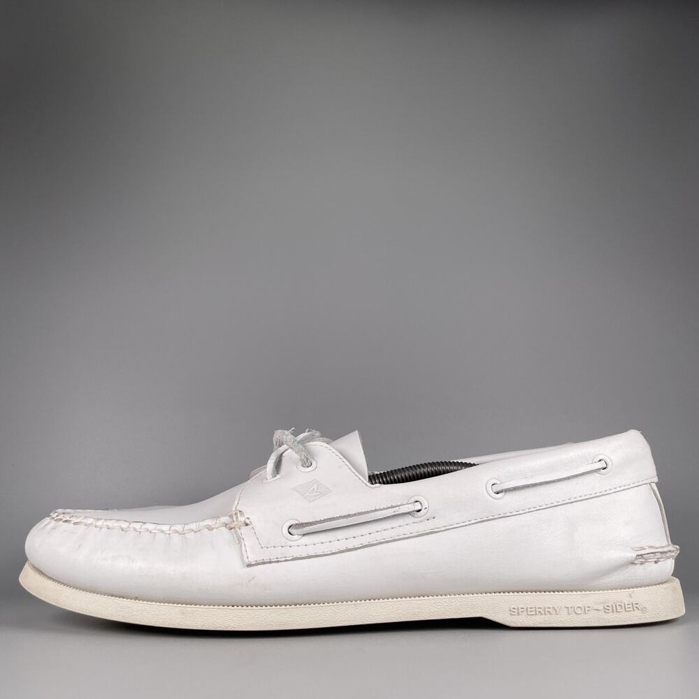 Sperry Authentic Original Men's 15 White Leather Two Eye Boat Shoes Casual EUC